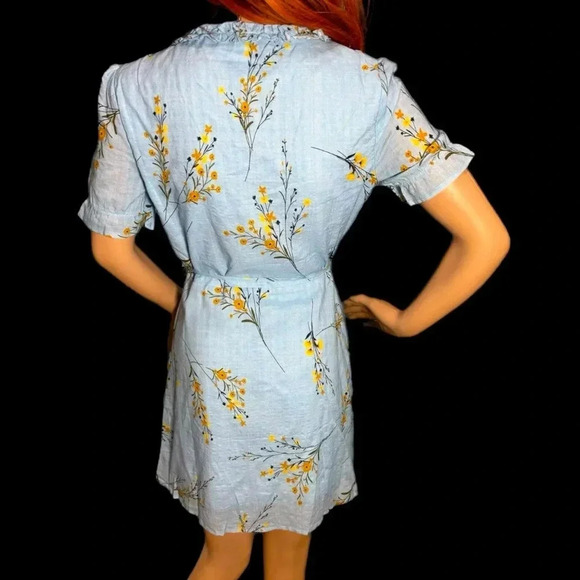 PEACH LOVE CALIFORNIA Women's Blue Floral Wrap Dress Size XS/S Short Sleeve - Picture 7 of 11